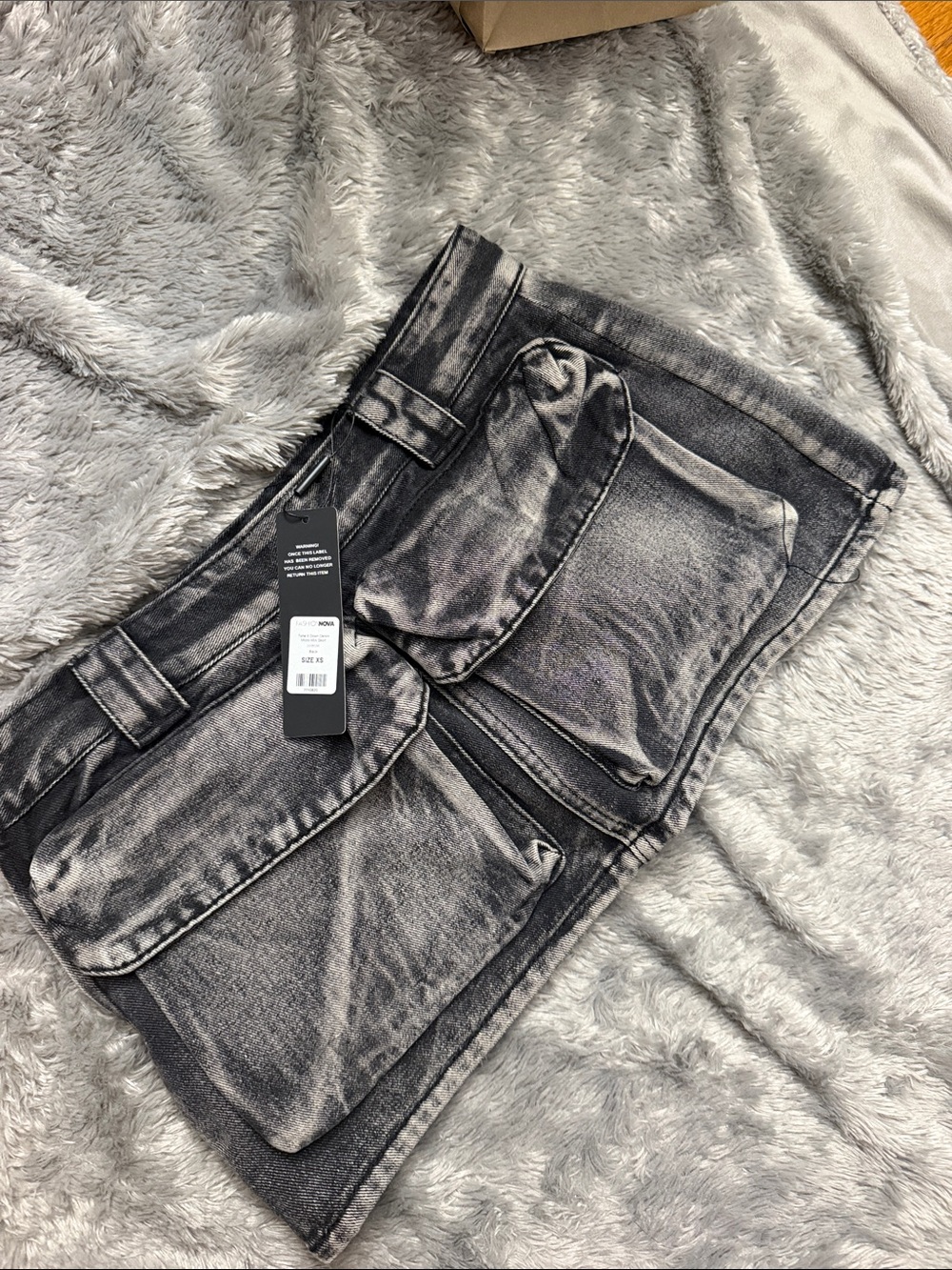 Fashion Nova Black Washed Denim Cargo Mini Shorts